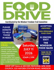 Windsor Freedom Trail Food Drive to Benefit the Windsor Food Bank